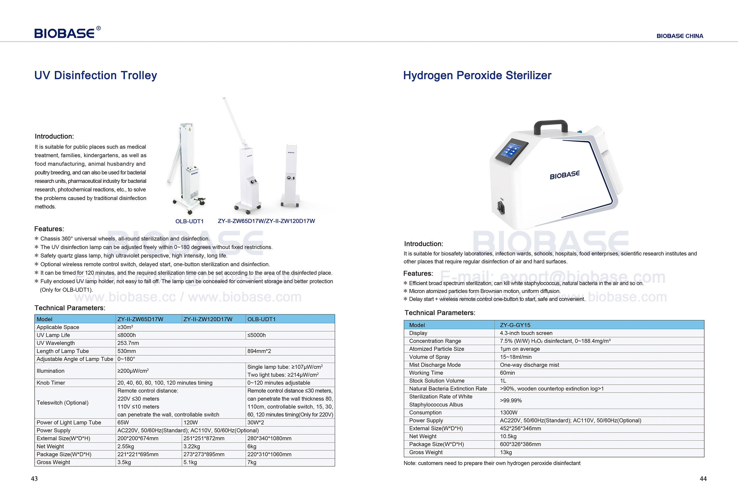 43-44 UV Disinfection Trolley & Hydrogen Peroxide Sterilizer 43-44 UV消毒トロリーおよび過酸化水素滅菌剤