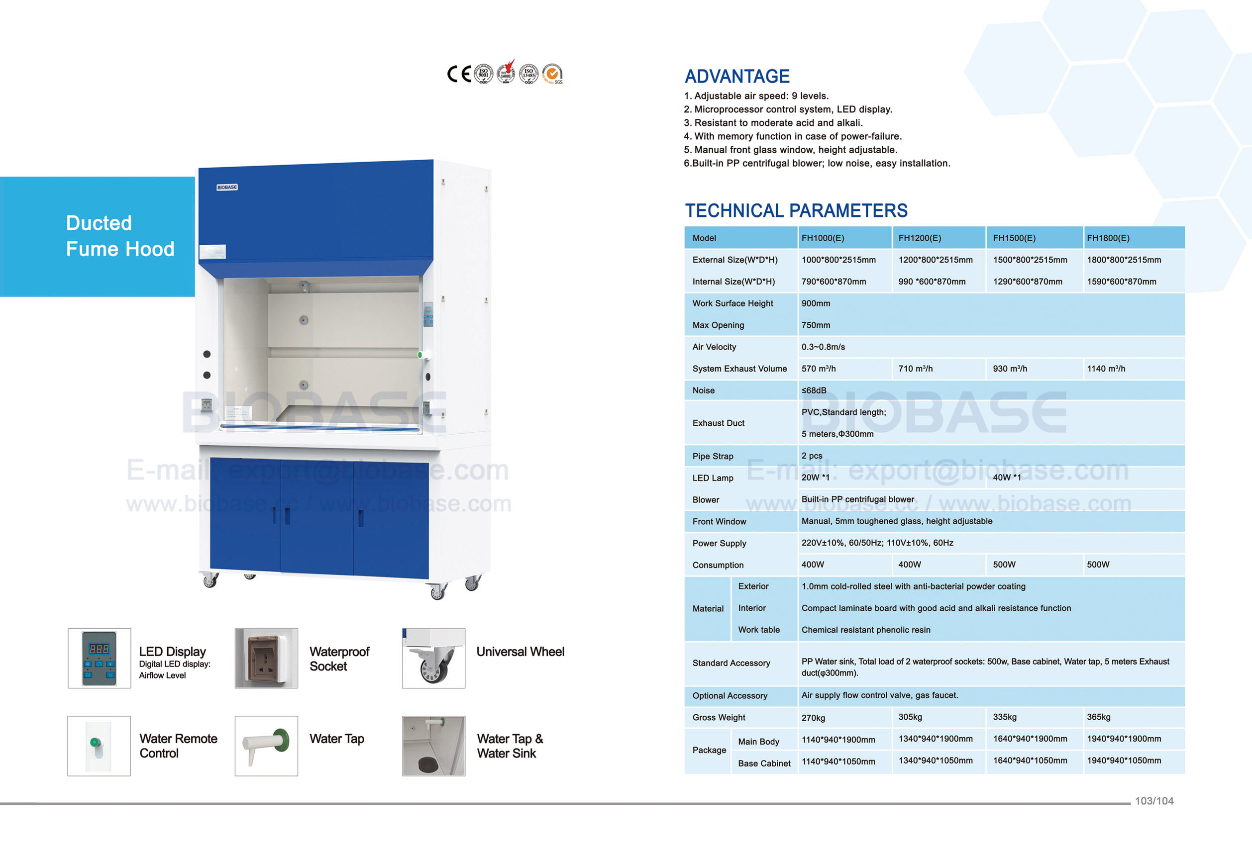 103-104 Fume Hood--FH1000(E) 103-104ヒュームフード - FH1000(E)