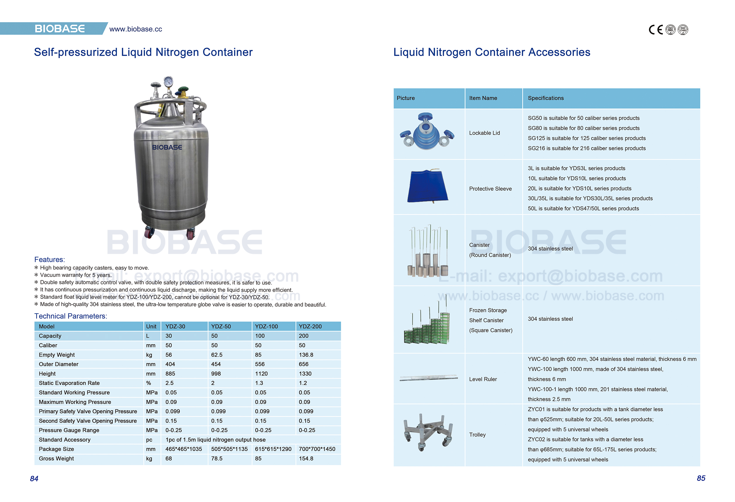 84-85 Self-pressurized Liquid Nitrogen Container & Liquid Nitrogen Container Accessories 84-85自己圧力液液窒素容器および液体窒素容器アクセサリ
