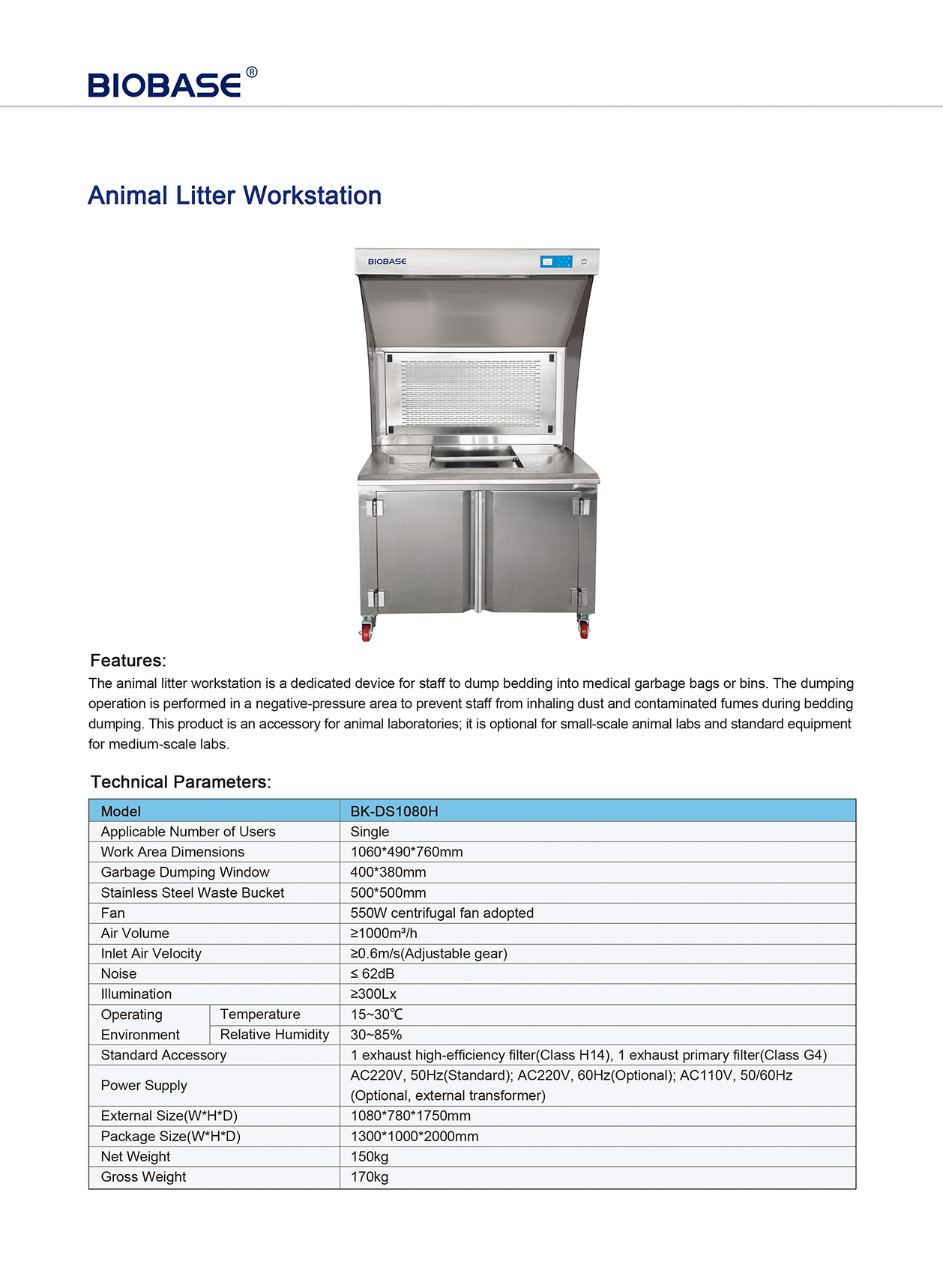 Animal Litter Workstation BK-DS1080H 動物用トイレ砂ワークステーション BK-DS1080H