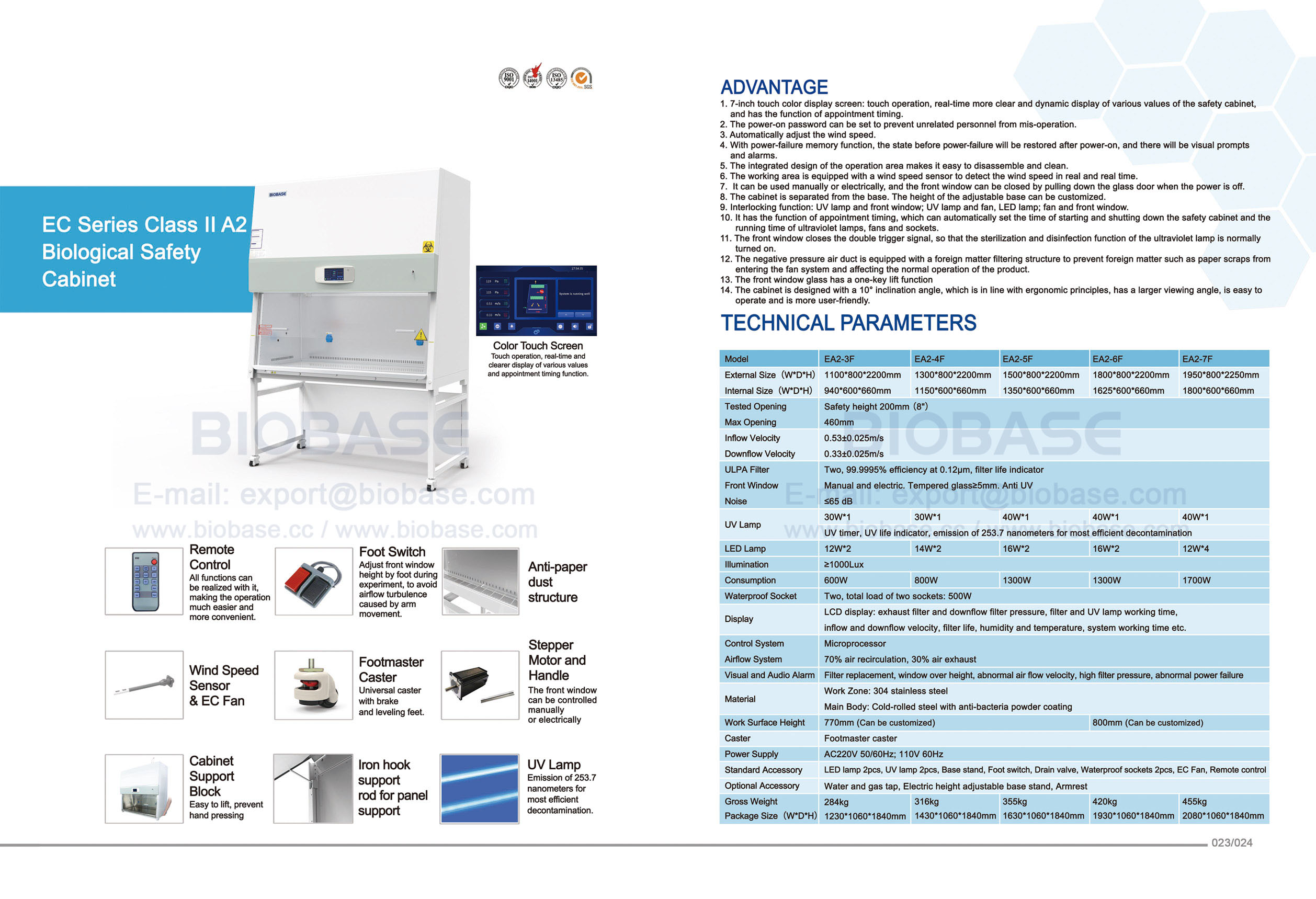23-24 EC Series Class II A2 Biological Safety Cabinet EA2-3F & EA2-4F & EA2-5F & EA2-6F & EA2-7F 23-24 ECシリーズクラスII A2生物学的安全キャビネットEA2-3FおよびEA2-4F&EA2-5F&EA2-6F&EA2-7F