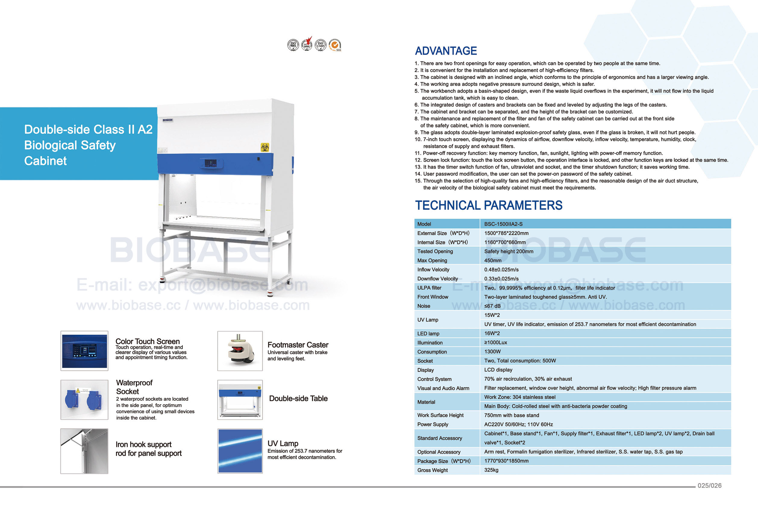 25-26ダブルサイドクラスII A2生物学的安全性キャビネット