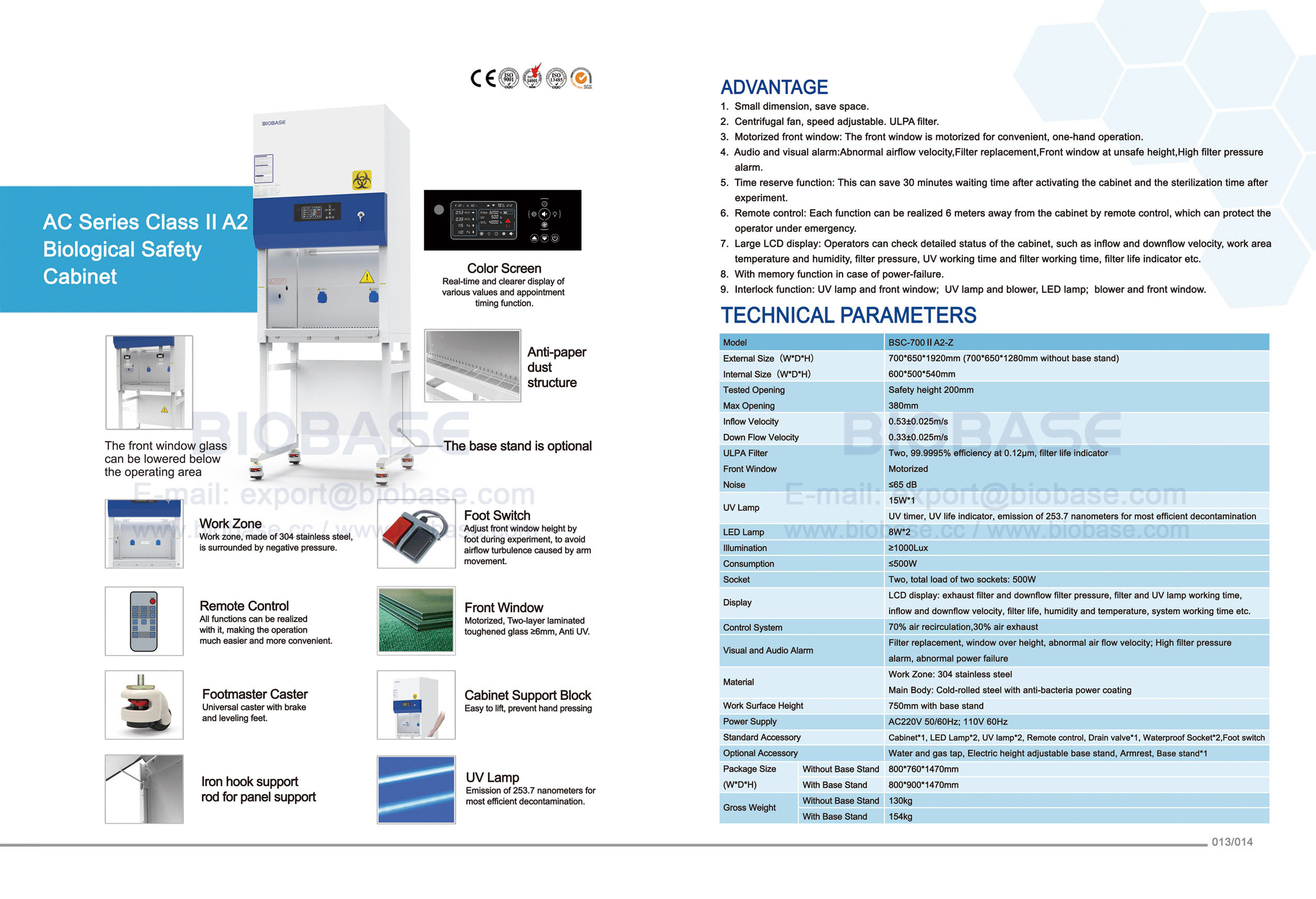 13-14 ACシリーズクラスII A2生物学的安全キャビネットBSC-700 II A2-Z
