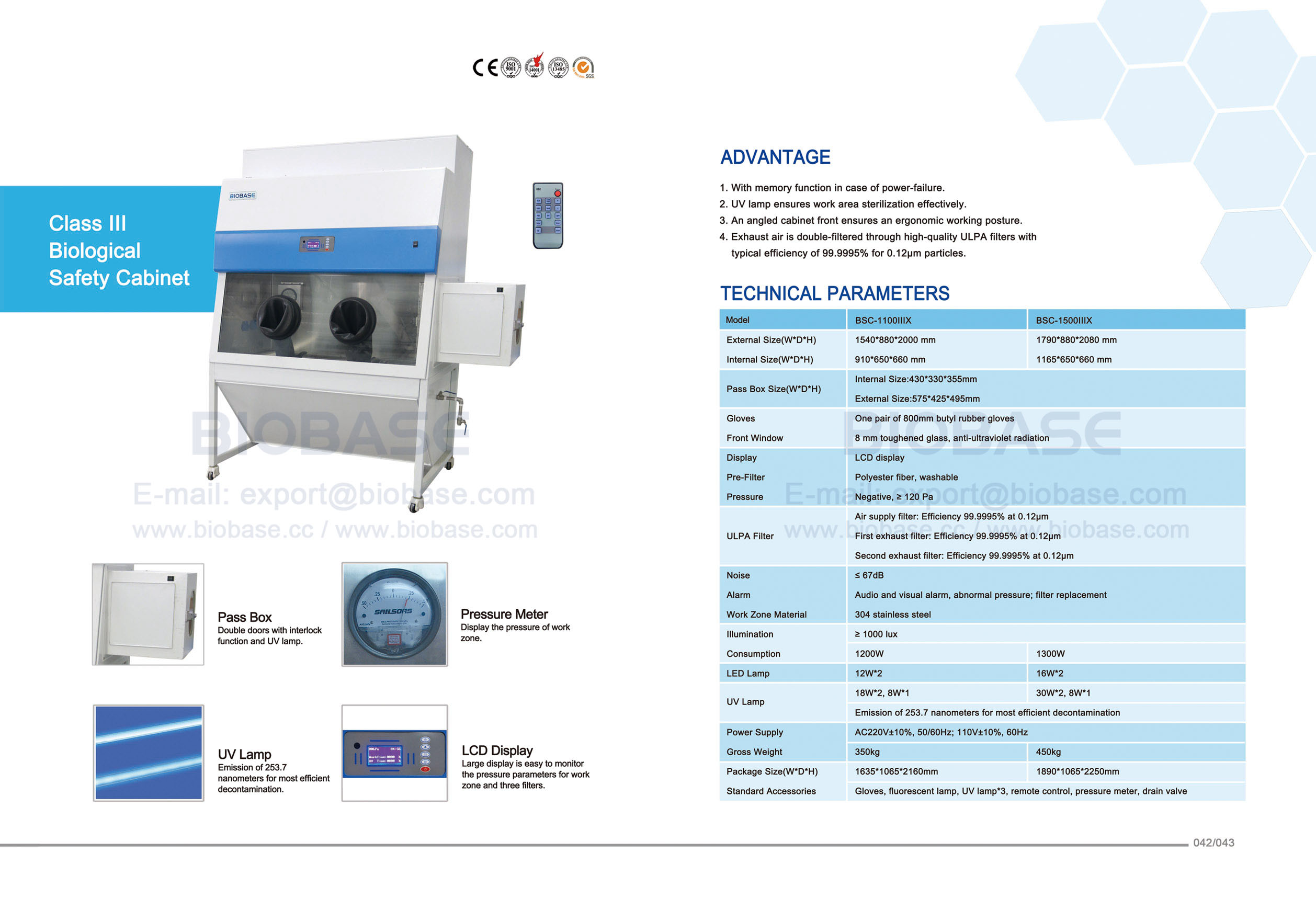 42-43クラスIII生物学的安全性キャビネット-BSC-1500IIIX