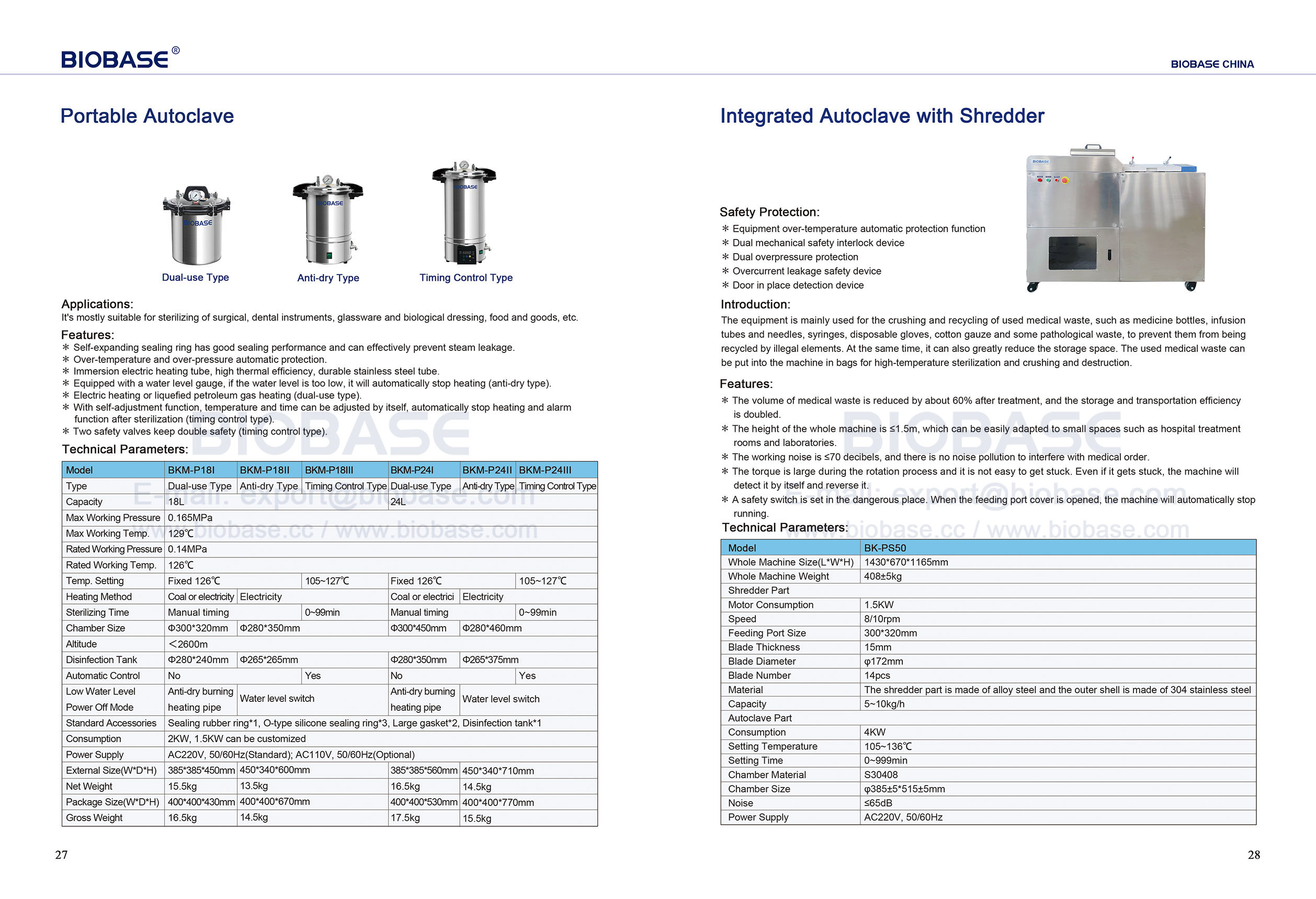 27-28ポータブルオートクレーブとシュレッダー付きの統合オートクレーブ