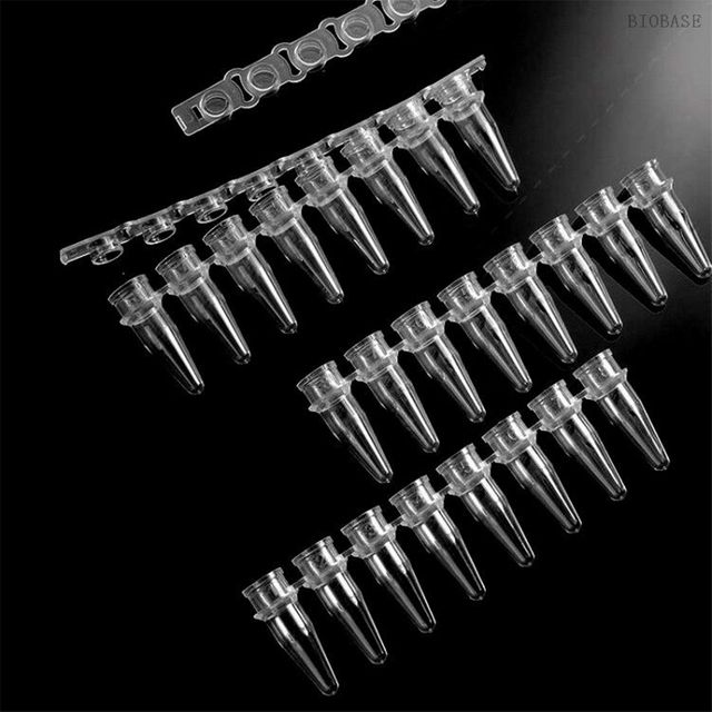 使い捨て透明 8 ストリップ PCR チューブフラットキャップ 0.1ml/0.2ml PCR チューブカバー付き